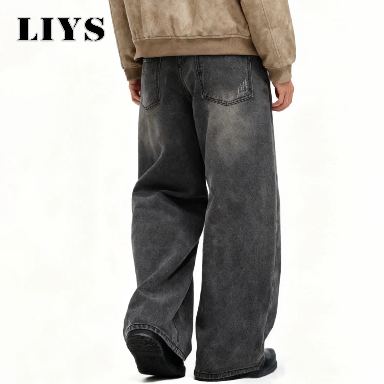 Calças Jeans Masculinas Americanas Retro Cinza, Largas e Confortáveis, Estilo Casual para o Dia a Dia, Calças de Denim de Perna Reta para Quatro Estações