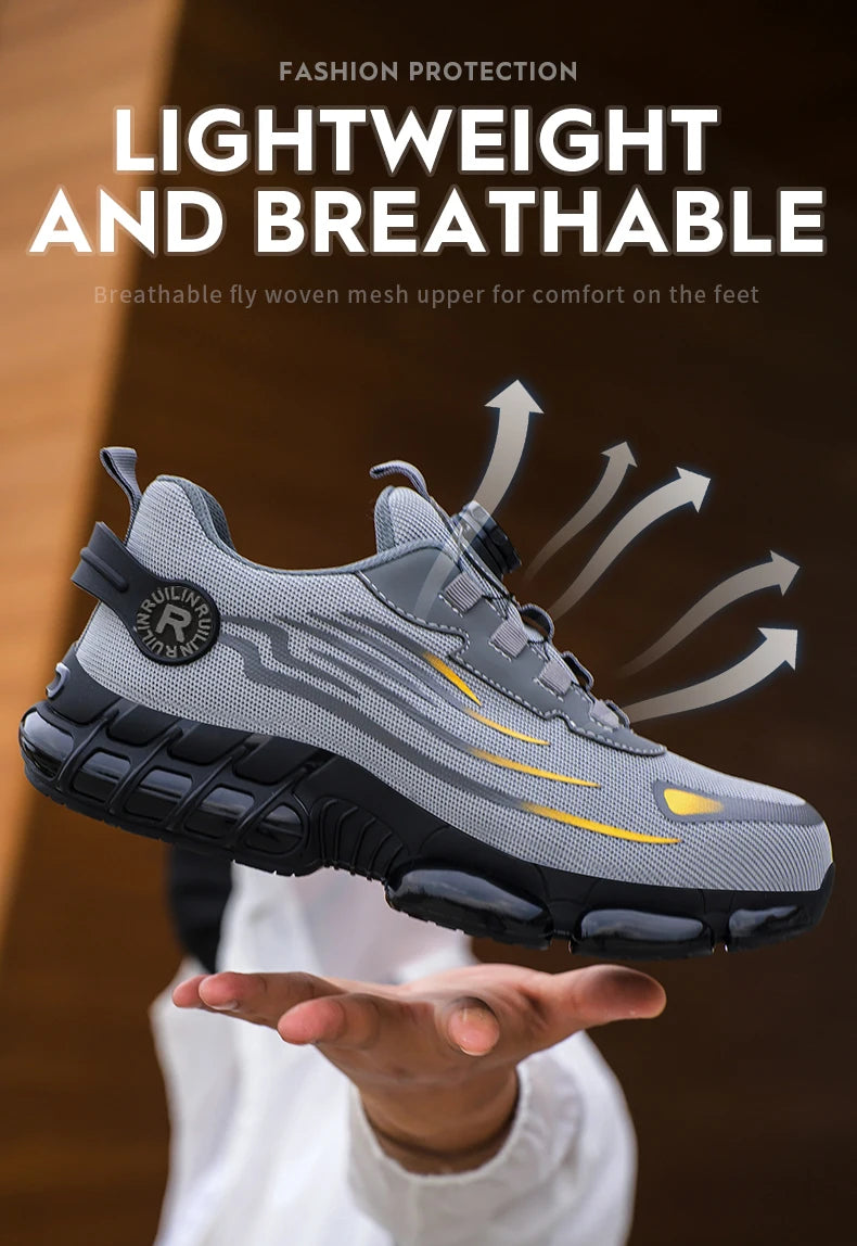 Sapatos de segurança de proteção de dedo do pé de aço indestrutível antiderrapante resistente à abrasão sapatos de trabalho masculino tênis resistente e confortável ﻿