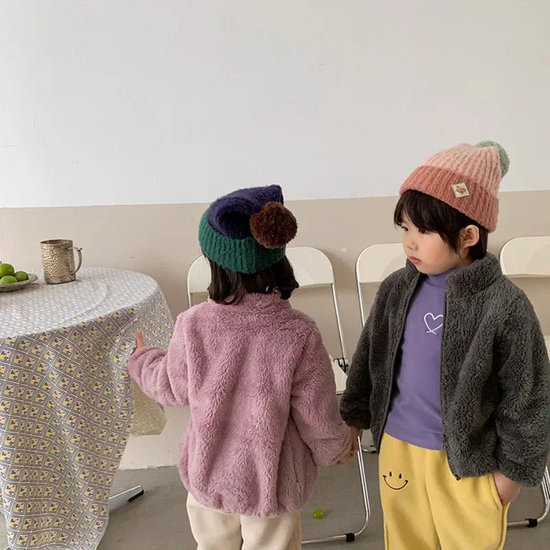 Rosa meninas jaquetas outono casaco de inverno jaqueta de lã térmica para crianças 1 2 3 4 5yrs crianças casacos quentes coreano outerwear