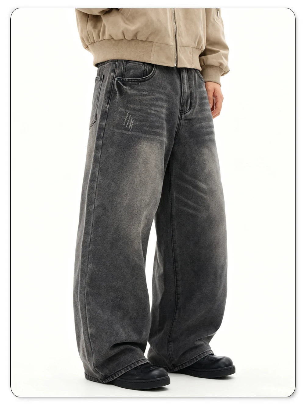 Calças Jeans Masculinas Americanas Retro Cinza, Largas e Confortáveis, Estilo Casual para o Dia a Dia, Calças de Denim de Perna Reta para Quatro Estações