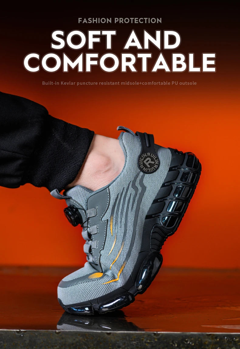Sapatos de segurança de proteção de dedo do pé de aço indestrutível antiderrapante resistente à abrasão sapatos de trabalho masculino tênis resistente e confortável ﻿