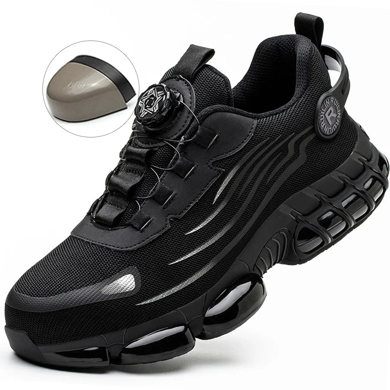 Sapatos de segurança de proteção de dedo do pé de aço indestrutível antiderrapante resistente à abrasão sapatos de trabalho masculino tênis resistente e confortável ﻿