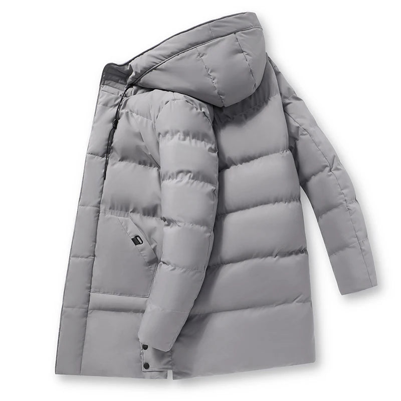 Casaco solto com capuz elegante e quente para homens montanhismo ao ar livre jaqueta acolchoada de algodão casaco masculino casual de comprimento médio