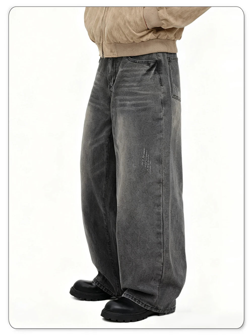 Calças Jeans Masculinas Americanas Retro Cinza, Largas e Confortáveis, Estilo Casual para o Dia a Dia, Calças de Denim de Perna Reta para Quatro Estações