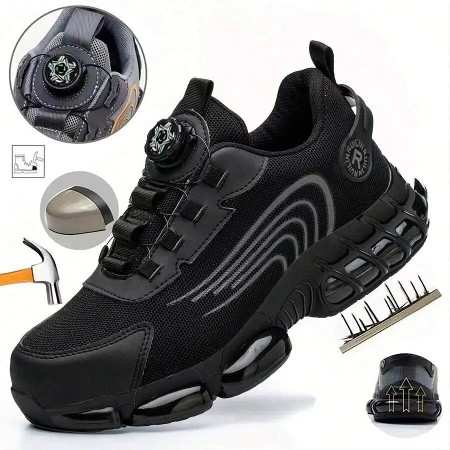 Sapatos de segurança de proteção de dedo do pé de aço indestrutível antiderrapante resistente à abrasão sapatos de trabalho masculino tênis resistente e confortável ﻿