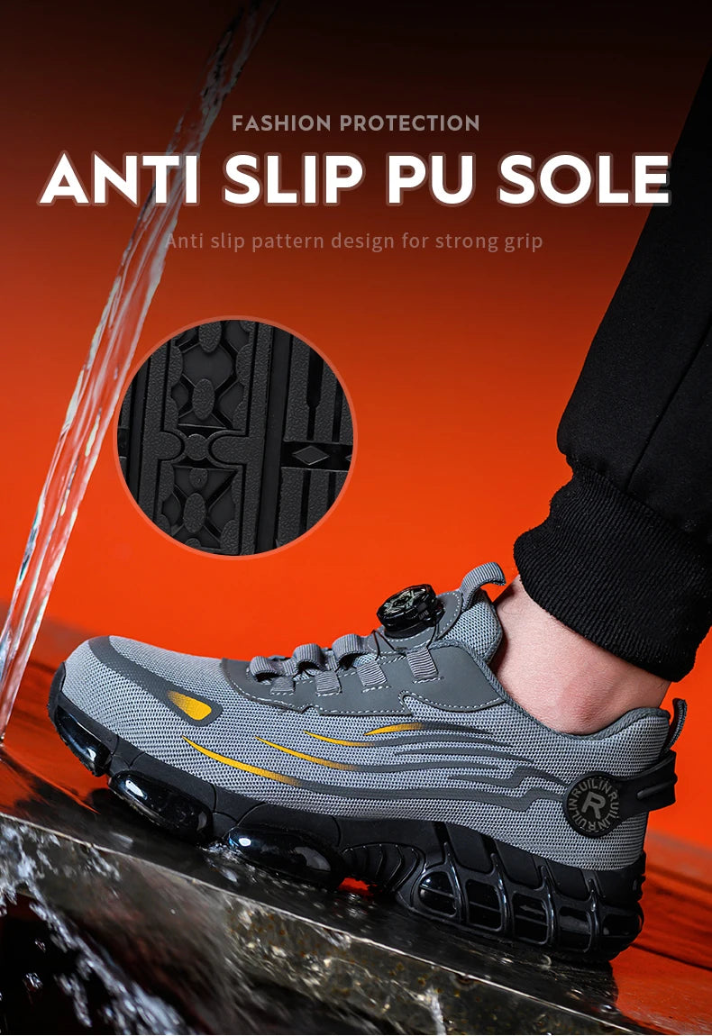 Sapatos de segurança de proteção de dedo do pé de aço indestrutível antiderrapante resistente à abrasão sapatos de trabalho masculino tênis resistente e confortável ﻿
