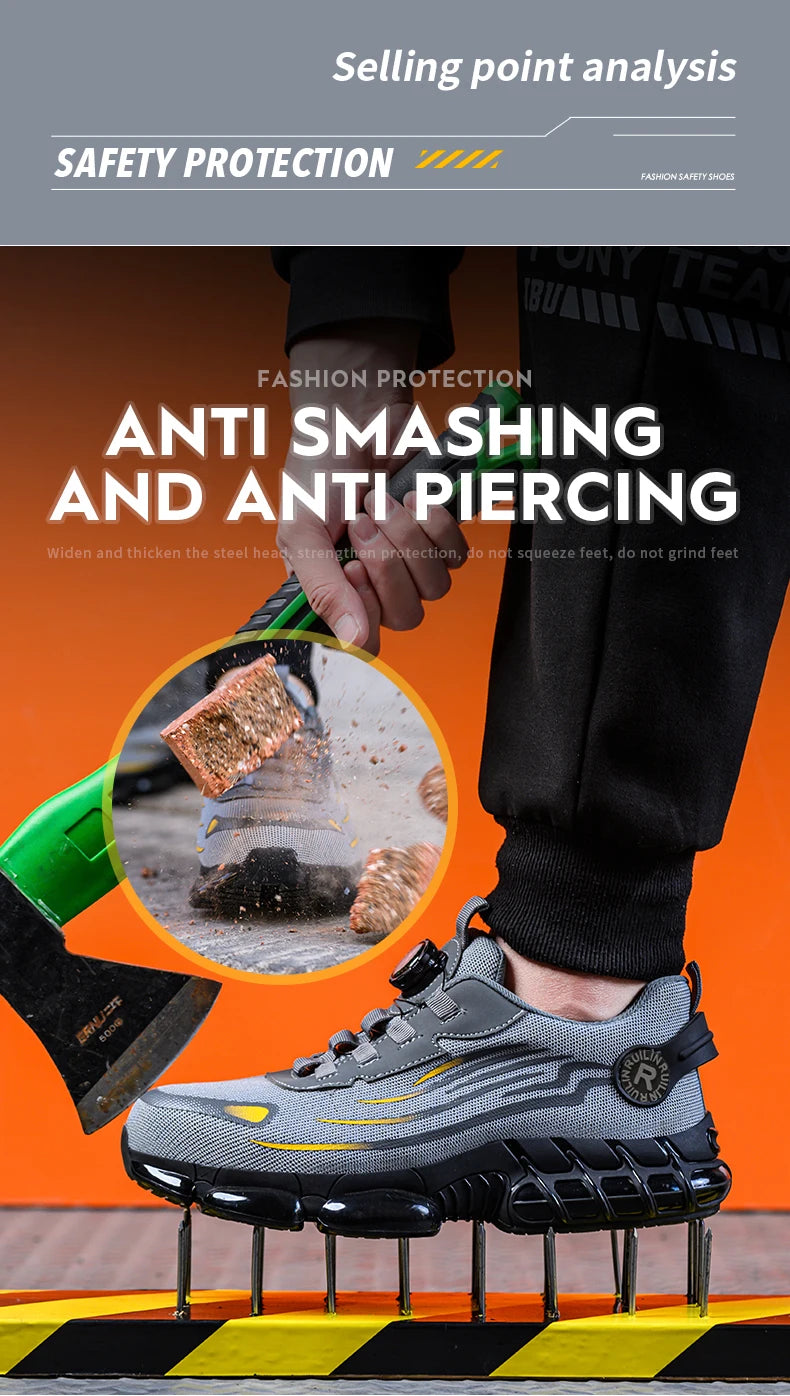Sapatos de segurança de proteção de dedo do pé de aço indestrutível antiderrapante resistente à abrasão sapatos de trabalho masculino tênis resistente e confortável ﻿