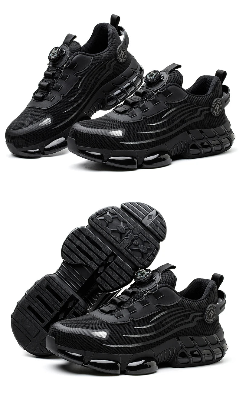 Sapatos de segurança de proteção de dedo do pé de aço indestrutível antiderrapante resistente à abrasão sapatos de trabalho masculino tênis resistente e confortável ﻿