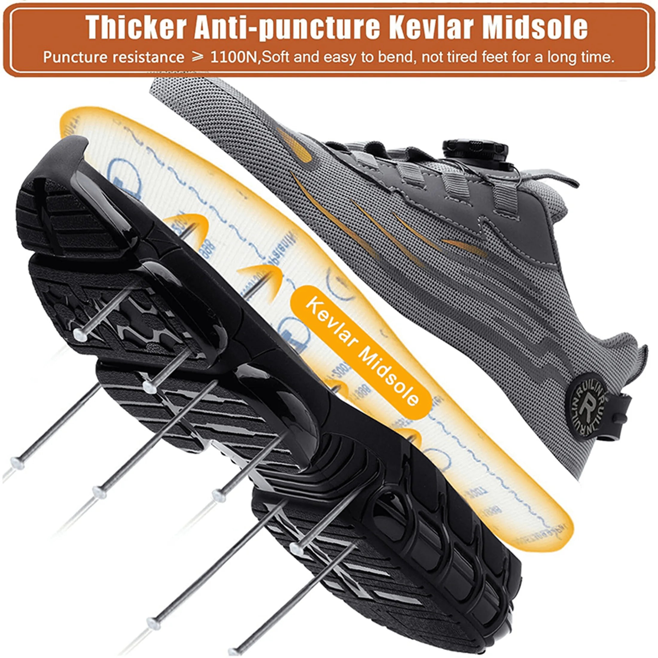 Sapatos de segurança de proteção de dedo do pé de aço indestrutível antiderrapante resistente à abrasão sapatos de trabalho masculino tênis resistente e confortável ﻿