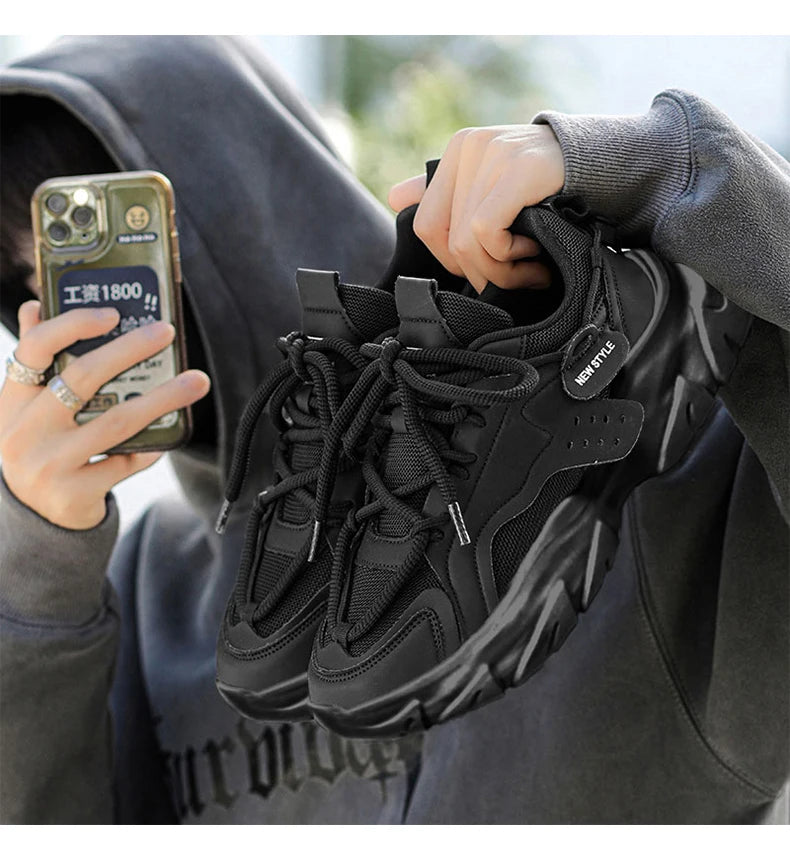 Sapato masculino respirável sola grossa tênis casuais ao ar livre correndo quatro estações novo tênis masculino solas macias conforto tênis masculino