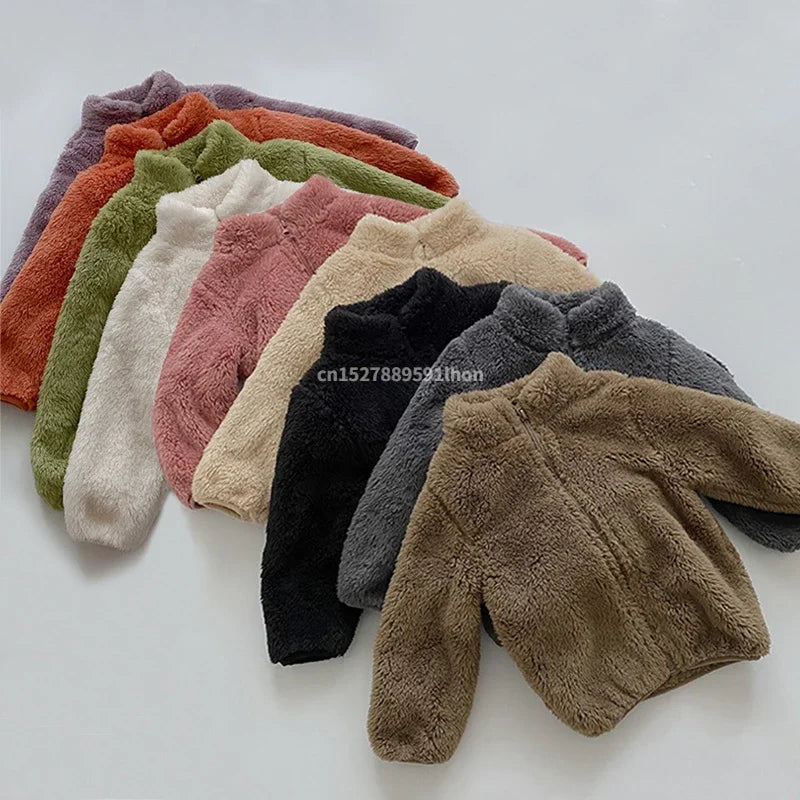 Rosa meninas jaquetas outono casaco de inverno jaqueta de lã térmica para crianças 1 2 3 4 5yrs crianças casacos quentes coreano outerwear