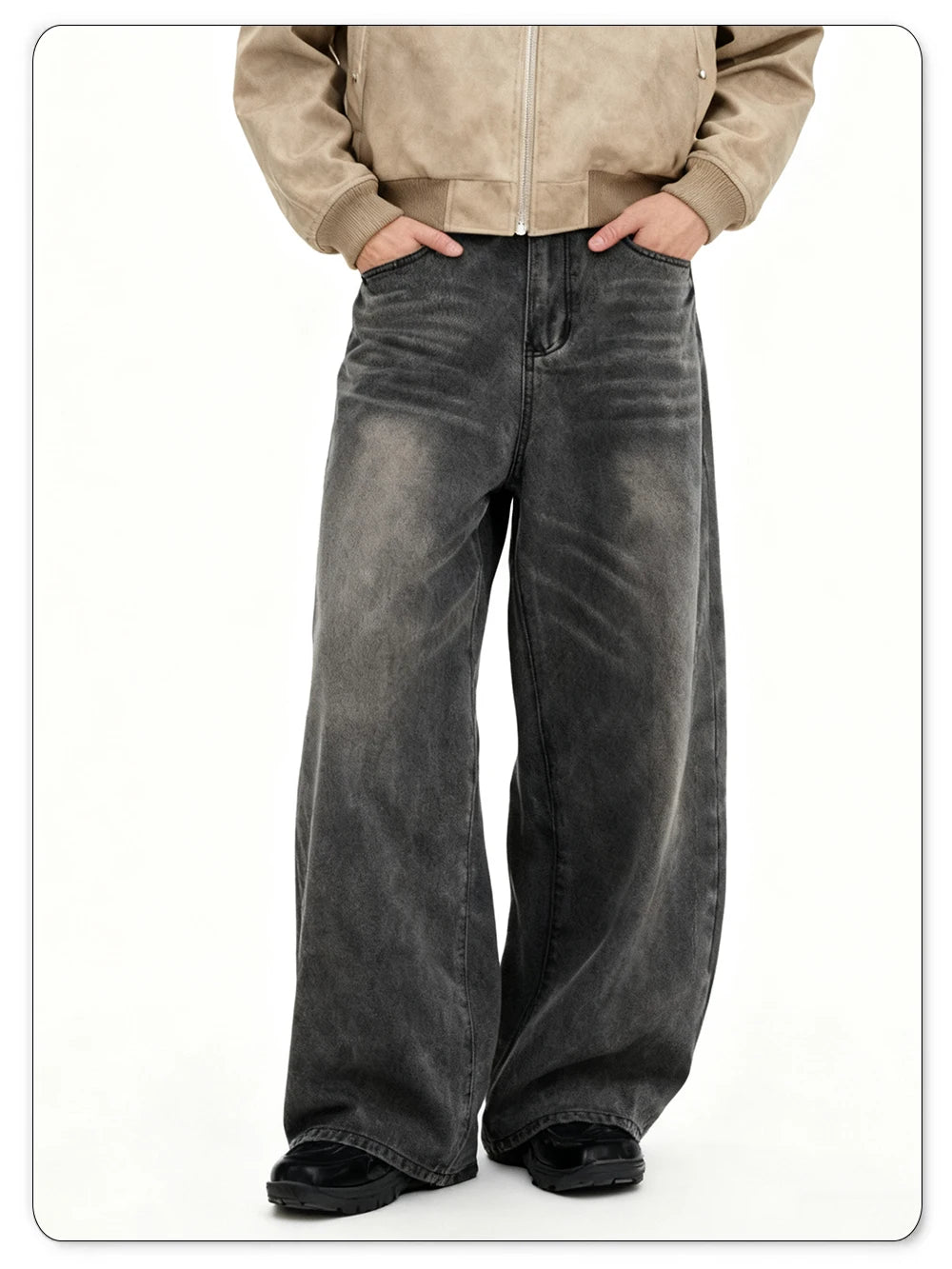 Calças Jeans Masculinas Americanas Retro Cinza, Largas e Confortáveis, Estilo Casual para o Dia a Dia, Calças de Denim de Perna Reta para Quatro Estações
