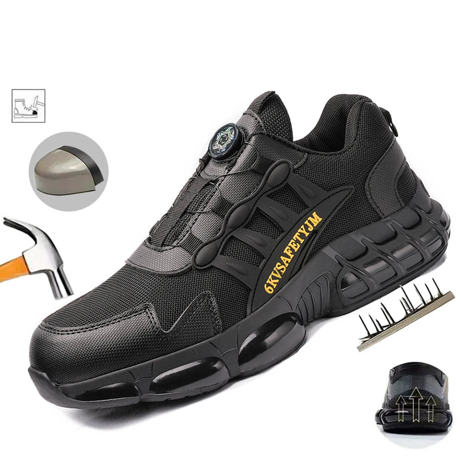 Sapatos de segurança de proteção de dedo do pé de aço indestrutível antiderrapante resistente à abrasão sapatos de trabalho masculino tênis resistente e confortável ﻿