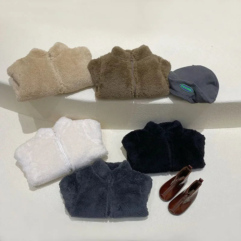 Rosa meninas jaquetas outono casaco de inverno jaqueta de lã térmica para crianças 1 2 3 4 5yrs crianças casacos quentes coreano outerwear