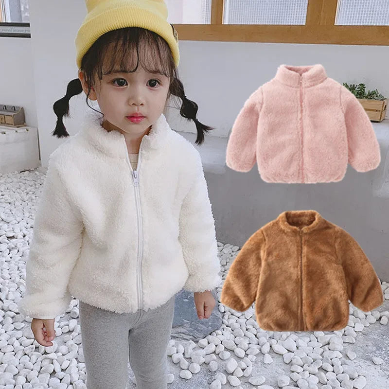 Rosa meninas jaquetas outono casaco de inverno jaqueta de lã térmica para crianças 1 2 3 4 5yrs crianças casacos quentes coreano outerwear