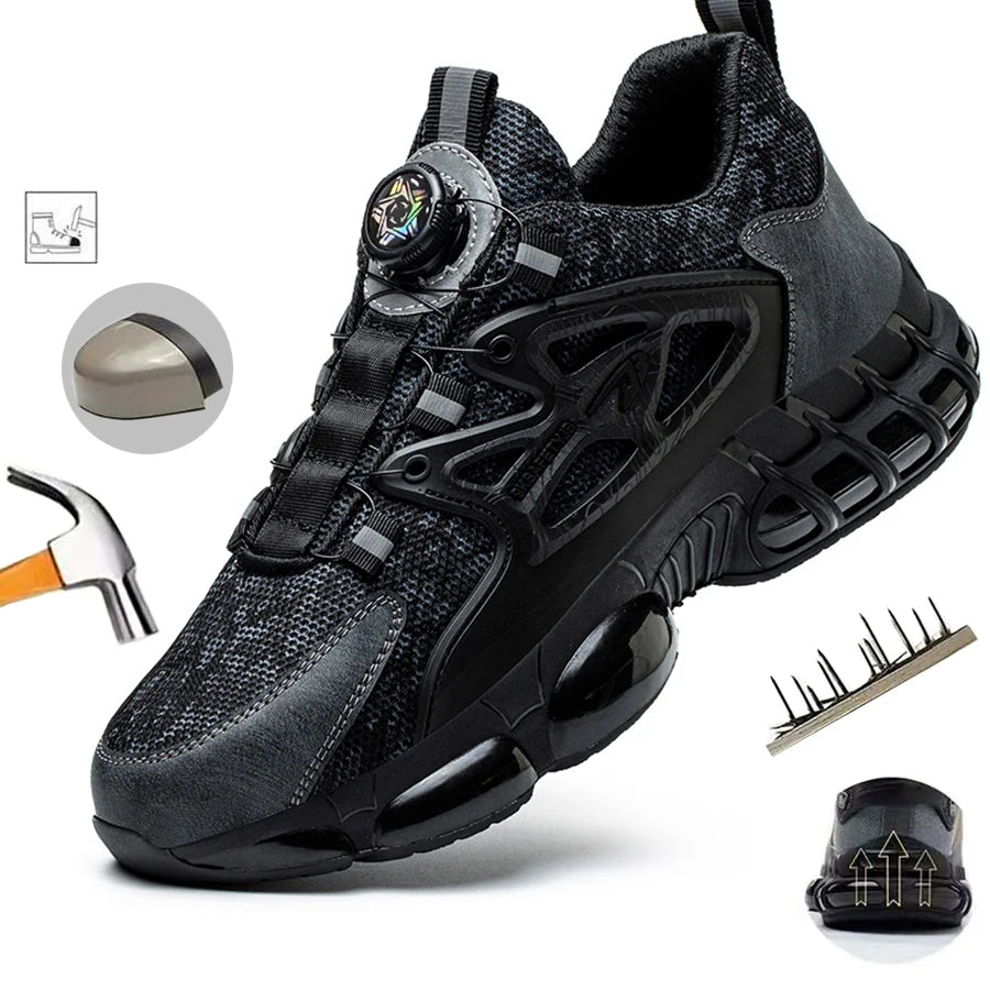 Sapatos de segurança de proteção de dedo do pé de aço indestrutível antiderrapante resistente à abrasão sapatos de trabalho masculino tênis resistente e confortável ﻿