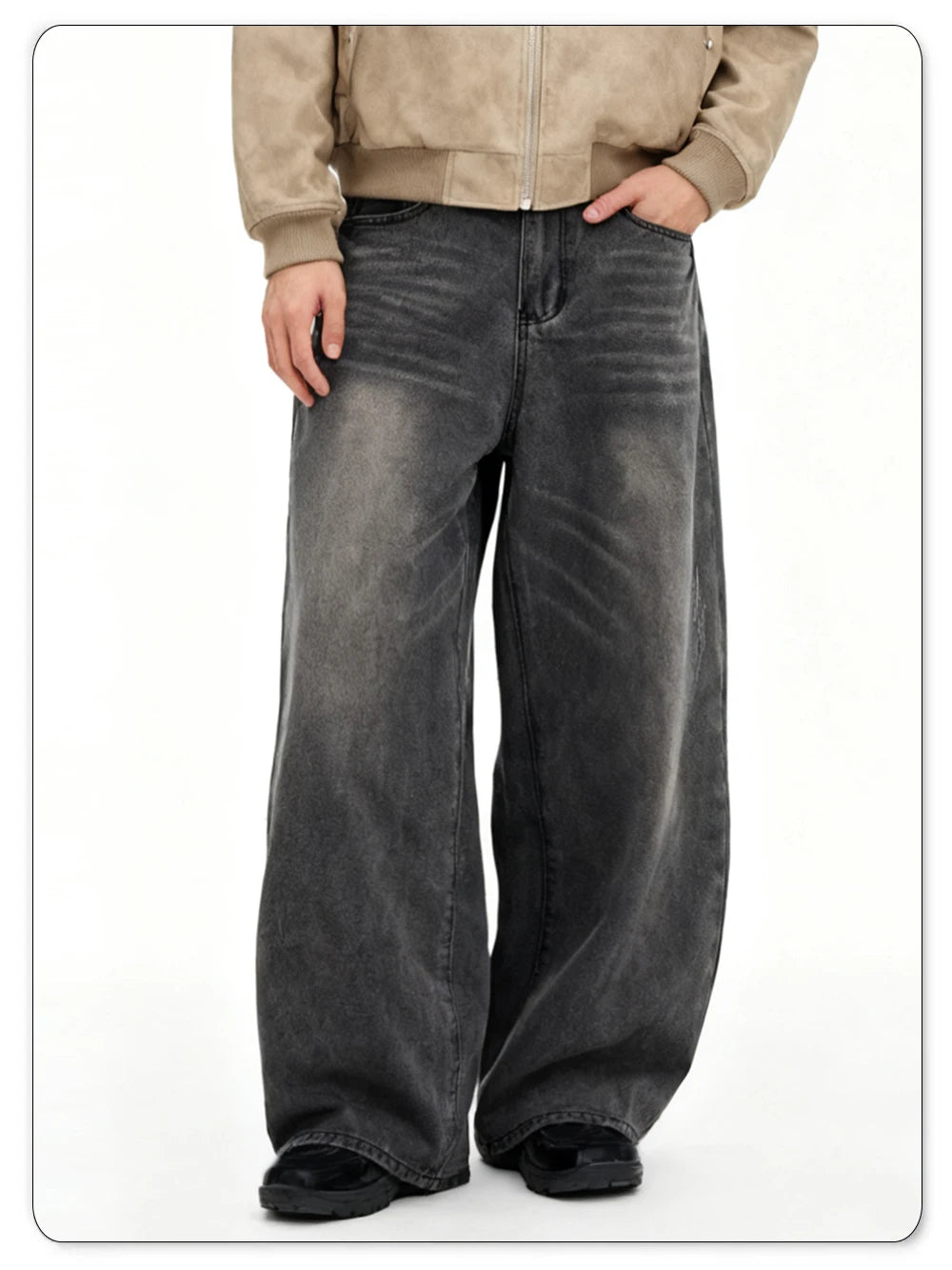 Calças Jeans Masculinas Americanas Retro Cinza, Largas e Confortáveis, Estilo Casual para o Dia a Dia, Calças de Denim de Perna Reta para Quatro Estações