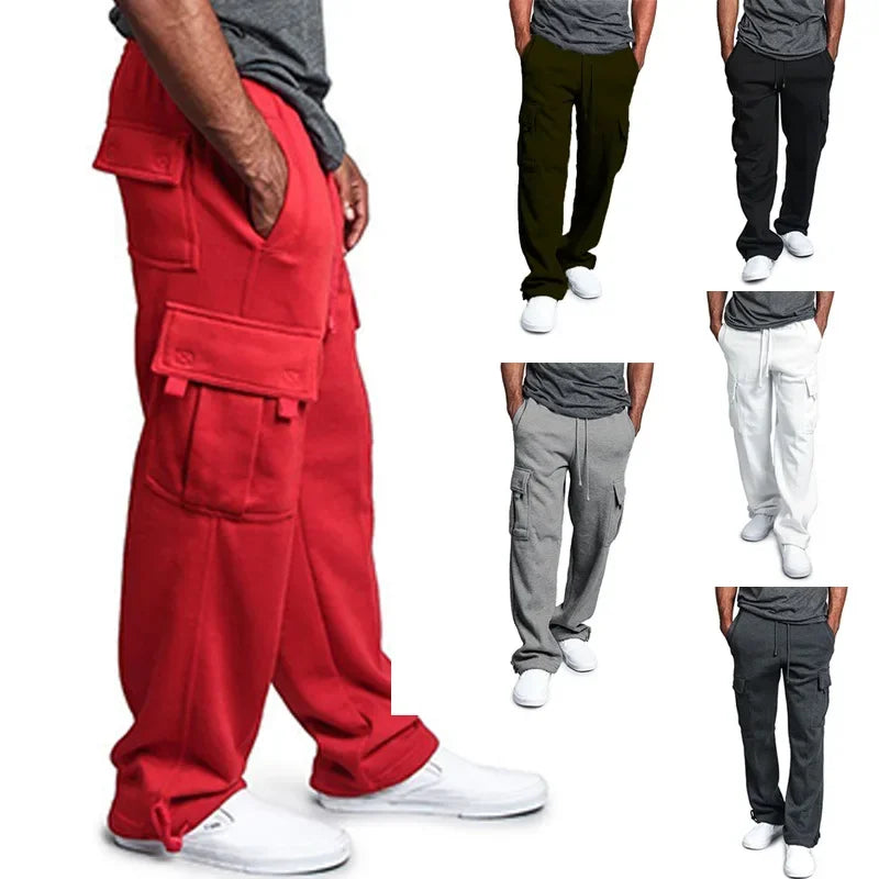 Homens carga jogger calças outono hip hop street wear calças soltas multi bolso cor sólida macacão ginásio esportes wear sweatpants