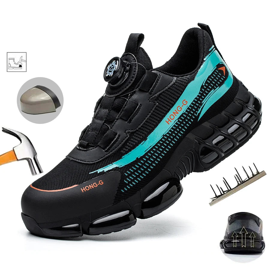 Sapatos de segurança de proteção de dedo do pé de aço indestrutível antiderrapante resistente à abrasão sapatos de trabalho masculino tênis resistente e confortável ﻿