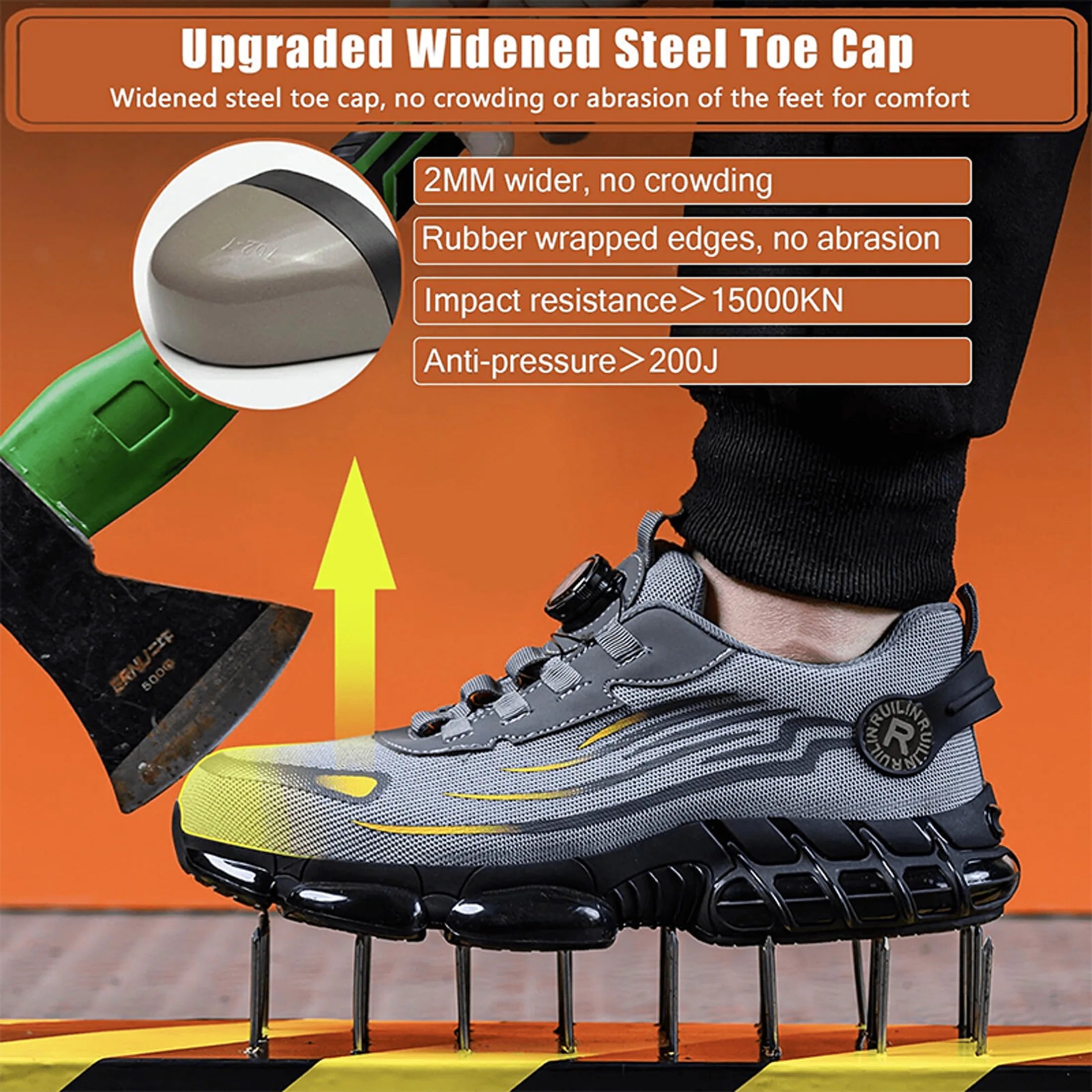 Sapatos de segurança de proteção de dedo do pé de aço indestrutível antiderrapante resistente à abrasão sapatos de trabalho masculino tênis resistente e confortável ﻿