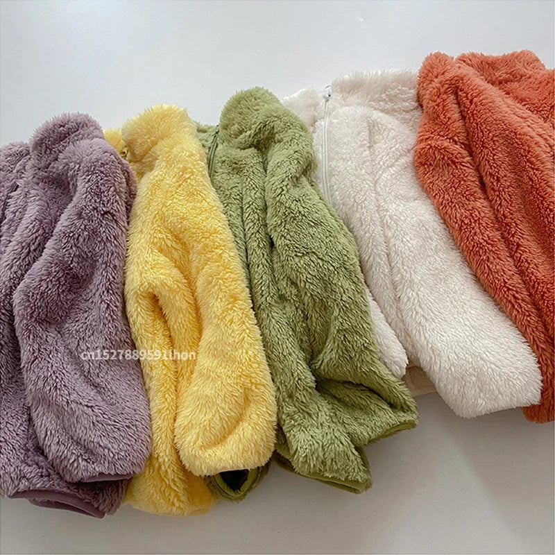 Rosa meninas jaquetas outono casaco de inverno jaqueta de lã térmica para crianças 1 2 3 4 5yrs crianças casacos quentes coreano outerwear