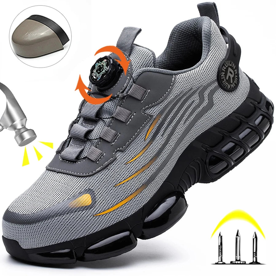 Sapatos de segurança de proteção de dedo do pé de aço indestrutível antiderrapante resistente à abrasão sapatos de trabalho masculino tênis resistente e confortável ﻿