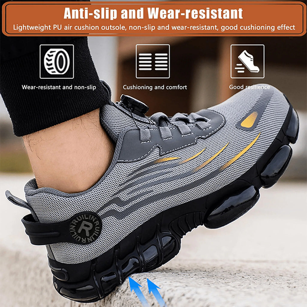 Sapatos de segurança de proteção de dedo do pé de aço indestrutível antiderrapante resistente à abrasão sapatos de trabalho masculino tênis resistente e confortável ﻿