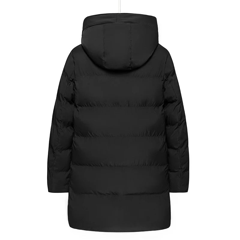 Casaco solto com capuz elegante e quente para homens montanhismo ao ar livre jaqueta acolchoada de algodão casaco masculino casual de comprimento médio