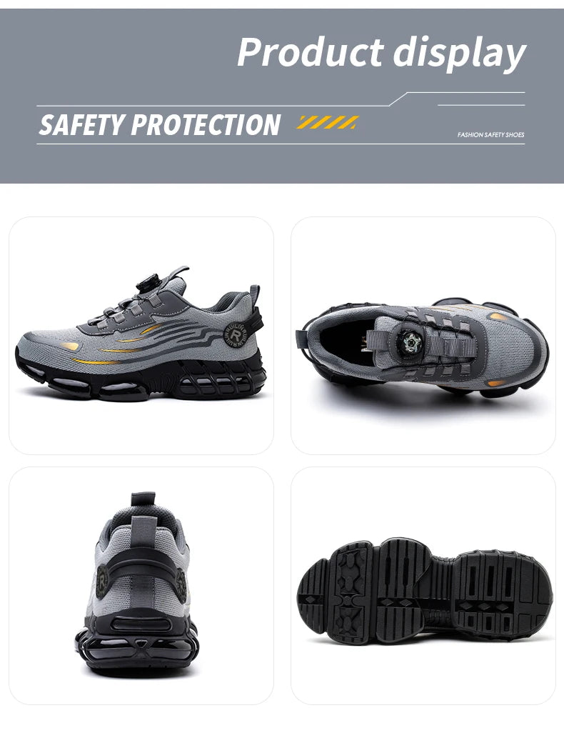 Sapatos de segurança de proteção de dedo do pé de aço indestrutível antiderrapante resistente à abrasão sapatos de trabalho masculino tênis resistente e confortável ﻿