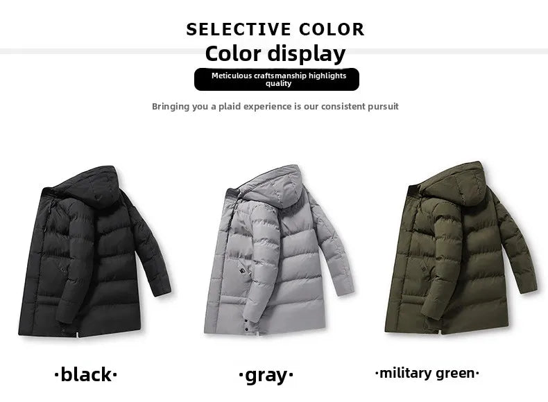 Casaco solto com capuz elegante e quente para homens montanhismo ao ar livre jaqueta acolchoada de algodão casaco masculino casual de comprimento médio