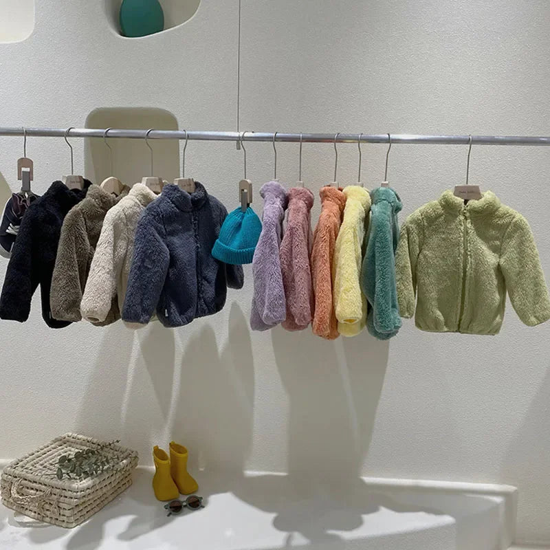 Rosa meninas jaquetas outono casaco de inverno jaqueta de lã térmica para crianças 1 2 3 4 5yrs crianças casacos quentes coreano outerwear