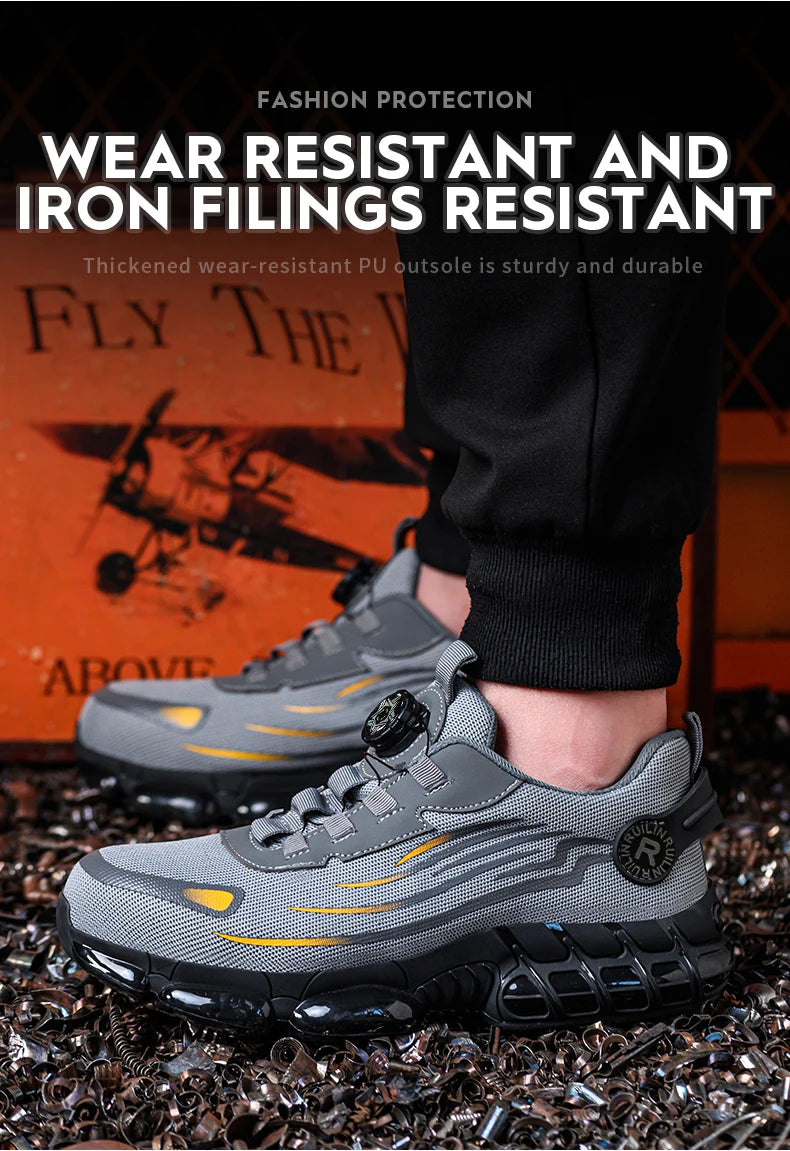 Sapatos de segurança de proteção de dedo do pé de aço indestrutível antiderrapante resistente à abrasão sapatos de trabalho masculino tênis resistente e confortável ﻿