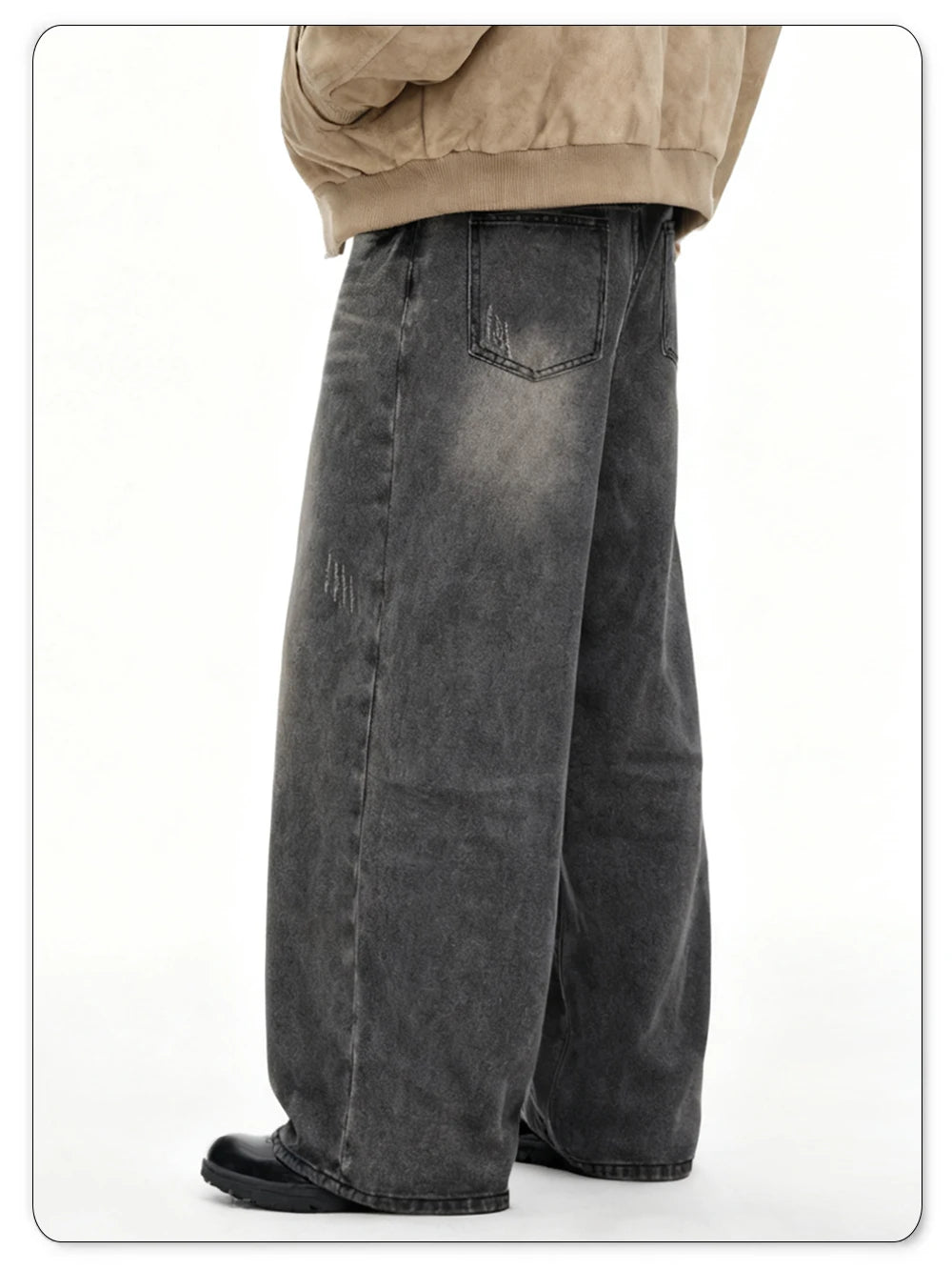 Calças Jeans Masculinas Americanas Retro Cinza, Largas e Confortáveis, Estilo Casual para o Dia a Dia, Calças de Denim de Perna Reta para Quatro Estações