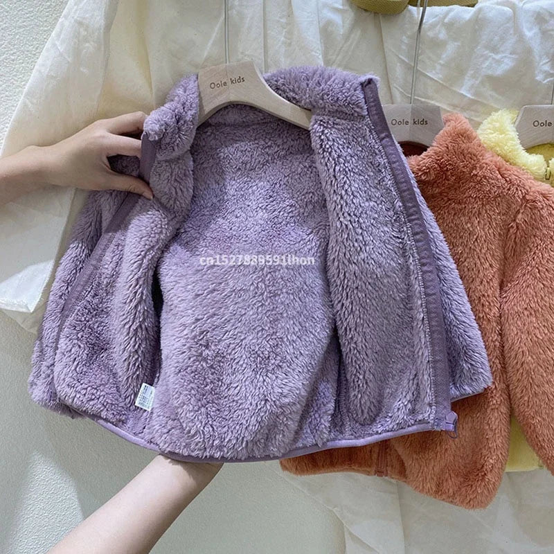 Rosa meninas jaquetas outono casaco de inverno jaqueta de lã térmica para crianças 1 2 3 4 5yrs crianças casacos quentes coreano outerwear