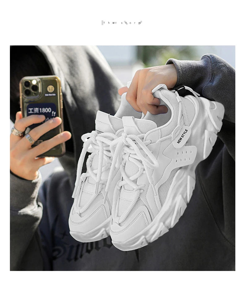 Sapato masculino respirável sola grossa tênis casuais ao ar livre correndo quatro estações novo tênis masculino solas macias conforto tênis masculino