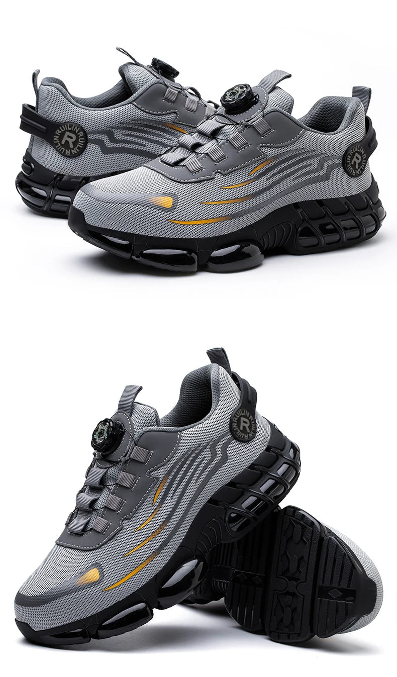 Sapatos de segurança de proteção de dedo do pé de aço indestrutível antiderrapante resistente à abrasão sapatos de trabalho masculino tênis resistente e confortável ﻿