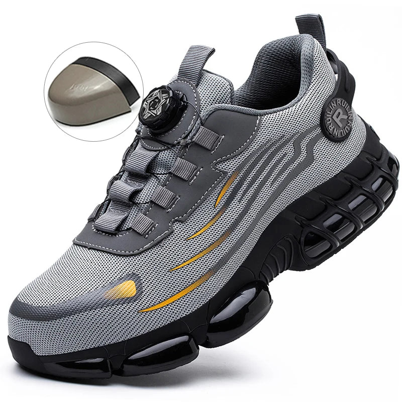 Sapatos de segurança de proteção de dedo do pé de aço indestrutível antiderrapante resistente à abrasão sapatos de trabalho masculino tênis resistente e confortável ﻿