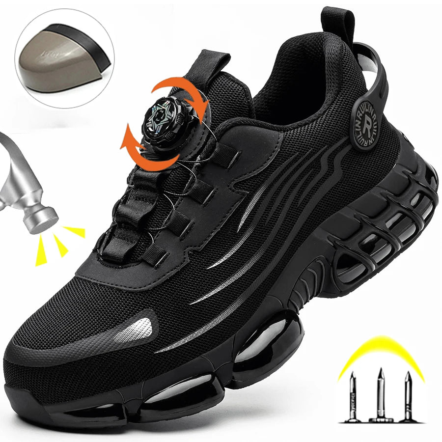 Sapatos de segurança de proteção de dedo do pé de aço indestrutível antiderrapante resistente à abrasão sapatos de trabalho masculino tênis resistente e confortável ﻿