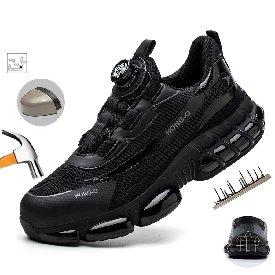 Sapatos de segurança de proteção de dedo do pé de aço indestrutível antiderrapante resistente à abrasão sapatos de trabalho masculino tênis resistente e confortável ﻿